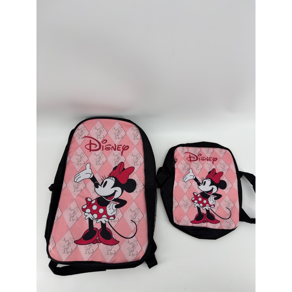 Disney Minnie Mouse Pink Argyle Backpack and Crossbody Bag 2 Piece Set
